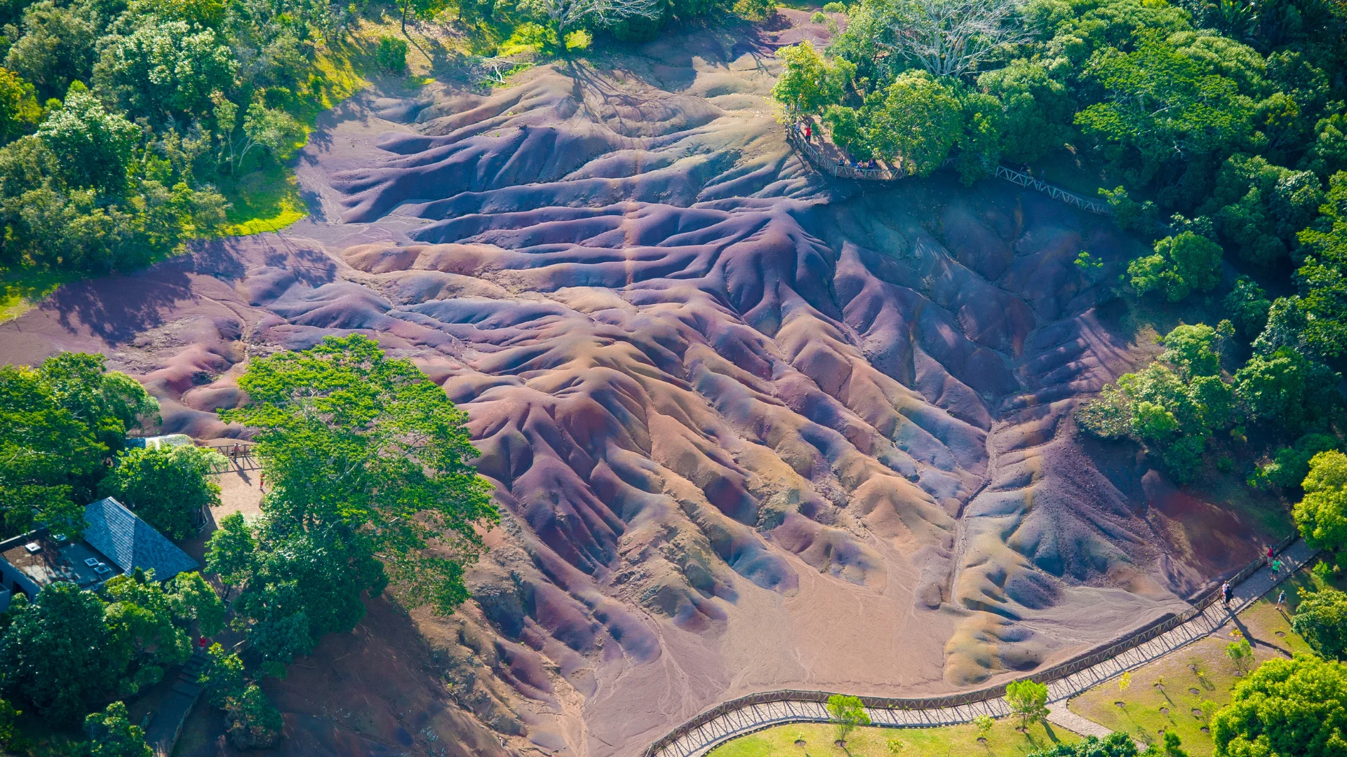 The 23 coloured earth dunes at Vallée des Couleurs Nature Park in southern Mauritius