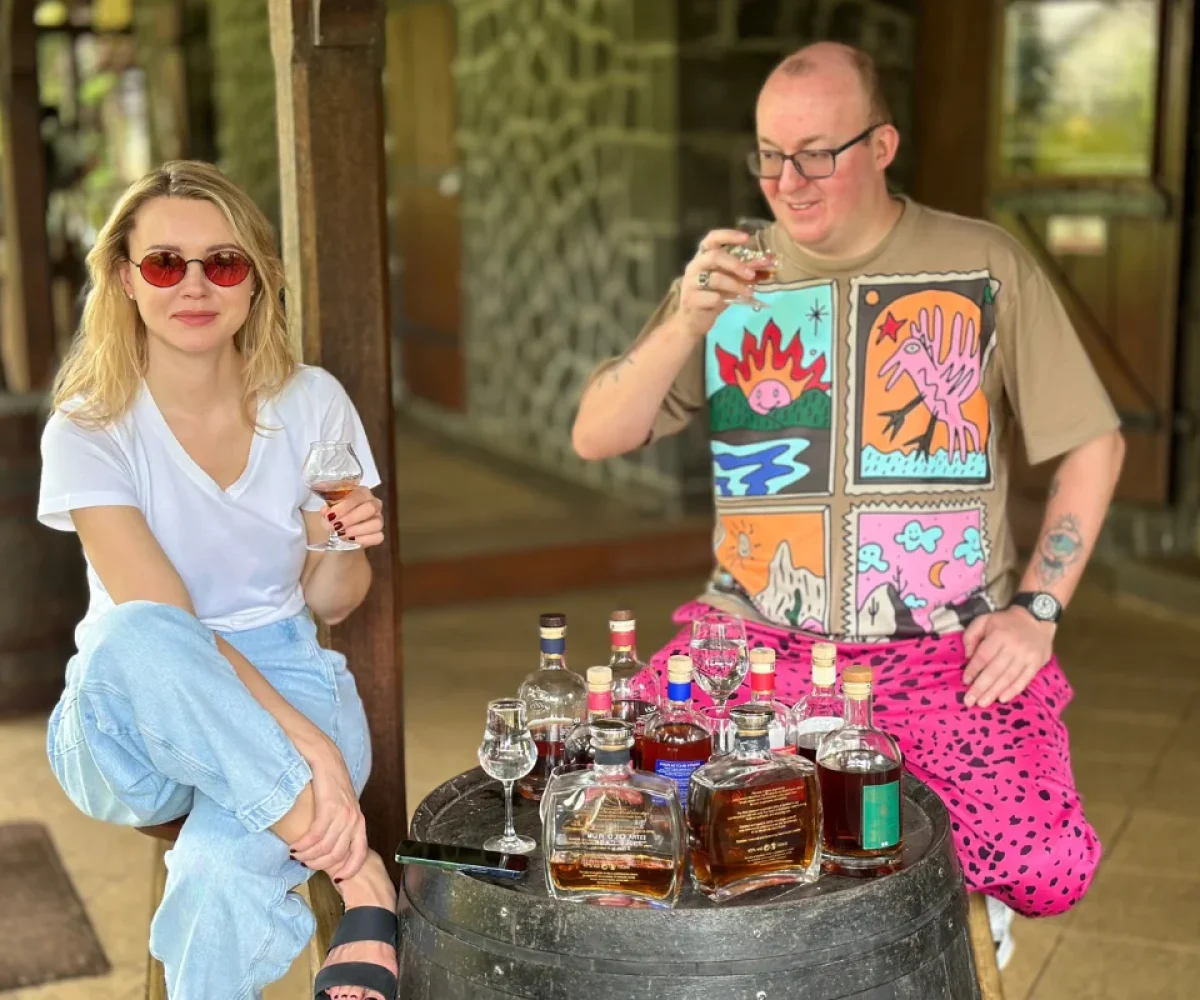 Tasting aged agricultural rum at Saint Aubin, Mauritius