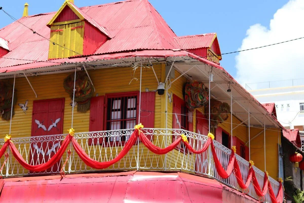 The gateway and streets of Chinatown in Port Louis