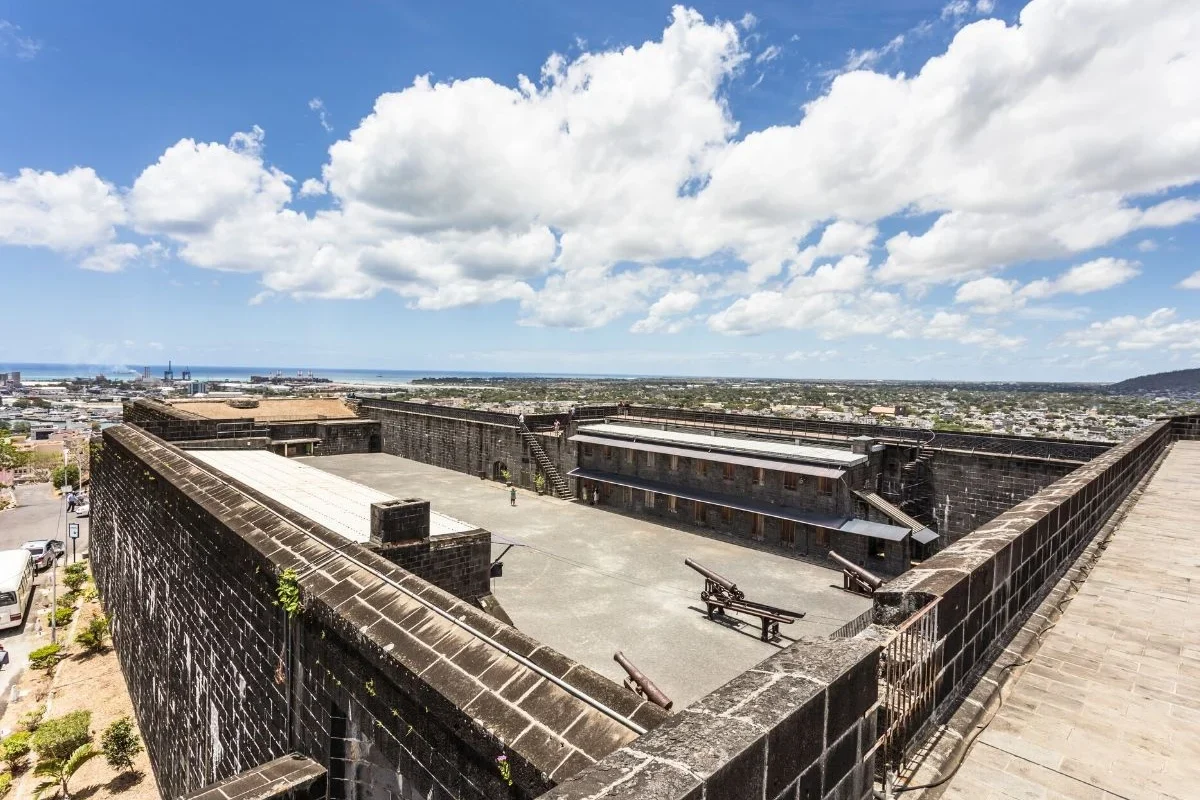 The basalt ramparts of Fort Adelaide, La Citadelle, above Port Louis