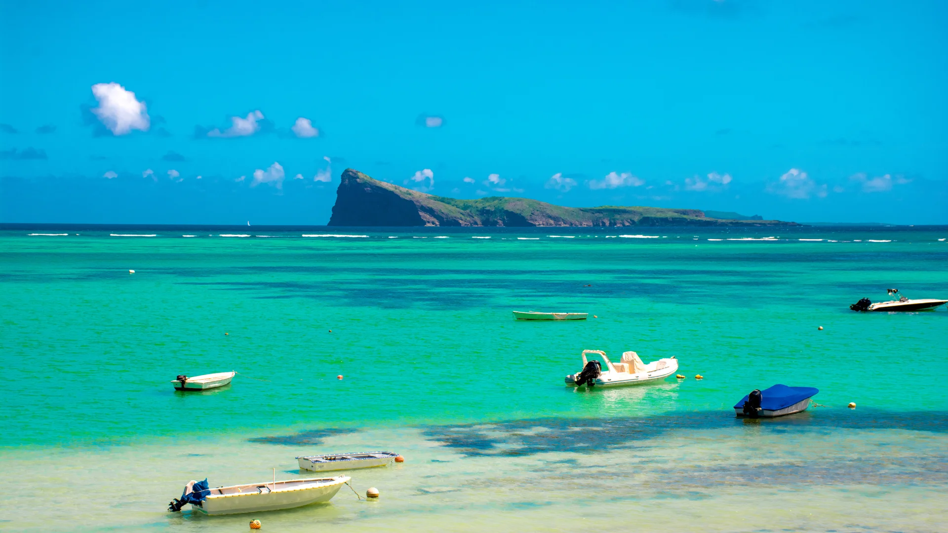 Coin de Mire, Gunner's Quoin, rising from the sea off the north coast of Mauritius