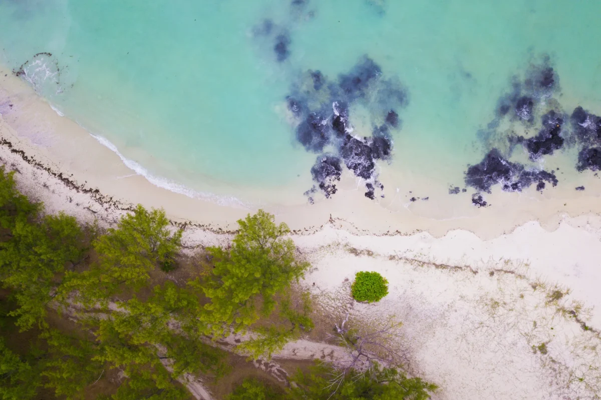The white sand and turquoise lagoon of Île aux Cerfs off the east coast of Mauritius