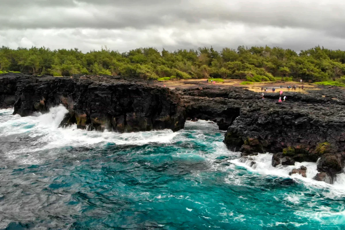 The natural lava arch of Pont Naturel on the south coast of Mauritius
