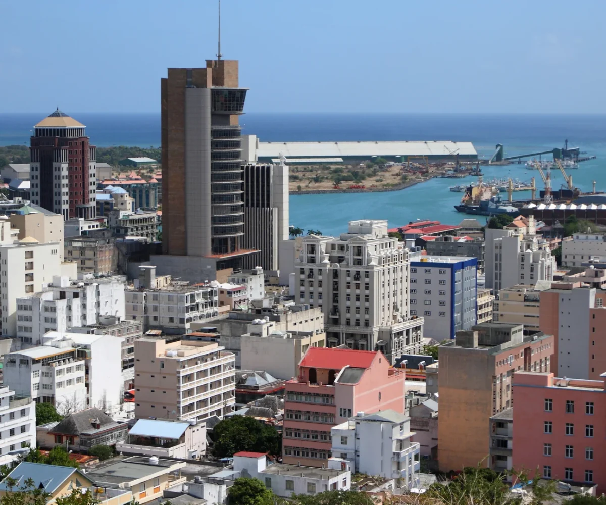 The rooftops of Port Louis seen from the hillside above the city