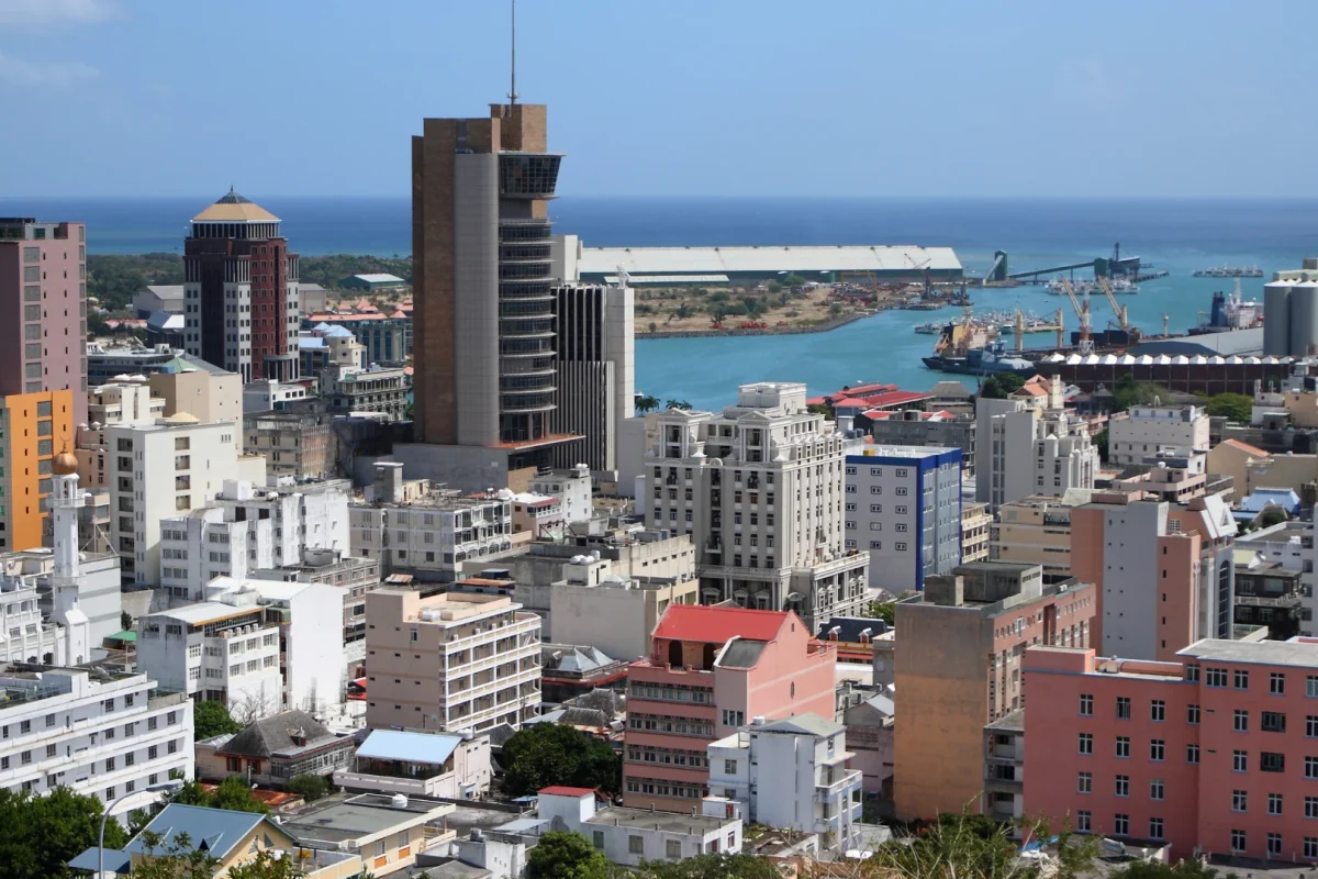 The rooftops of Port Louis seen from the hillside above the city