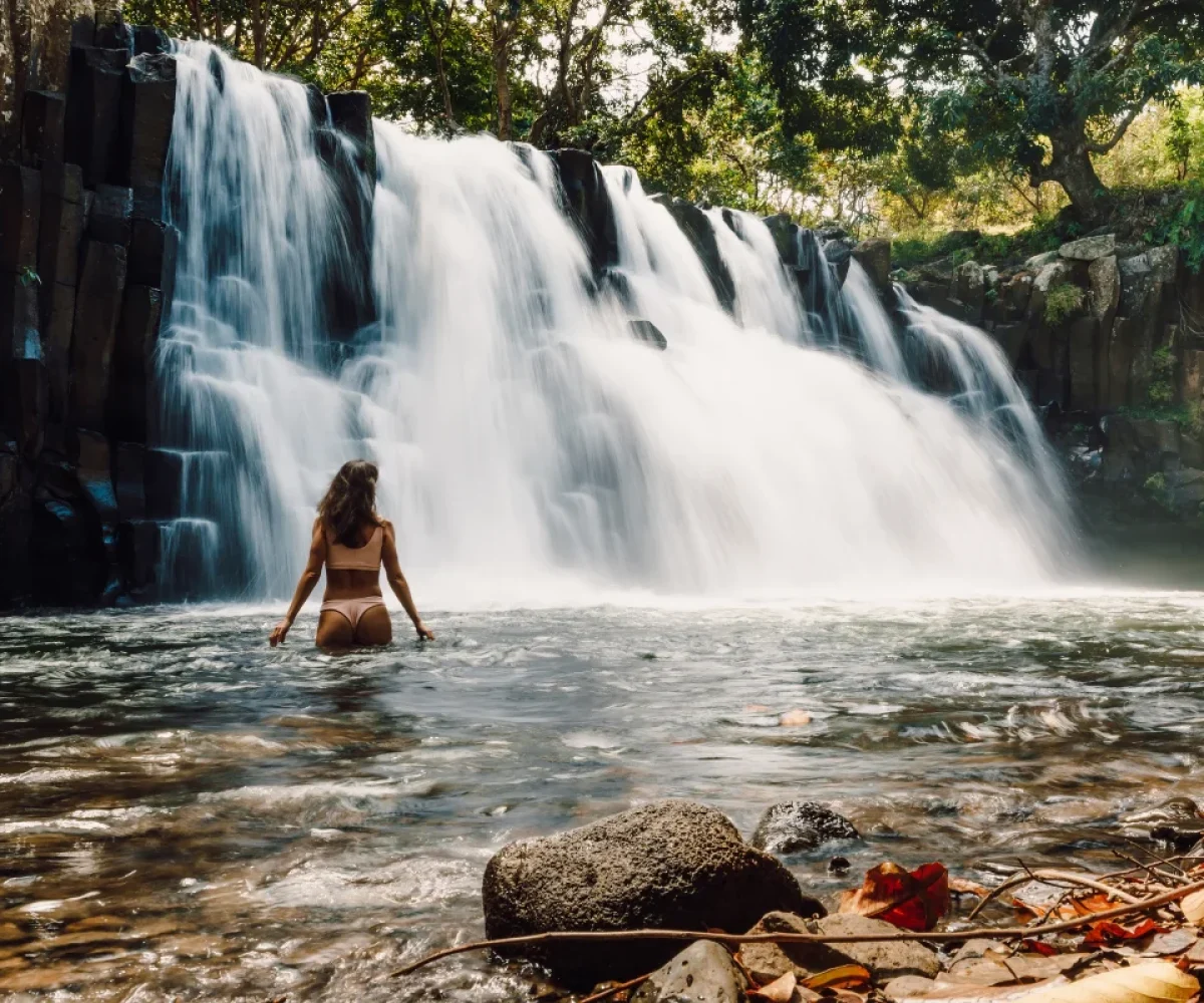 Swimming in the pool below Rochester Falls in southern Mauritius
