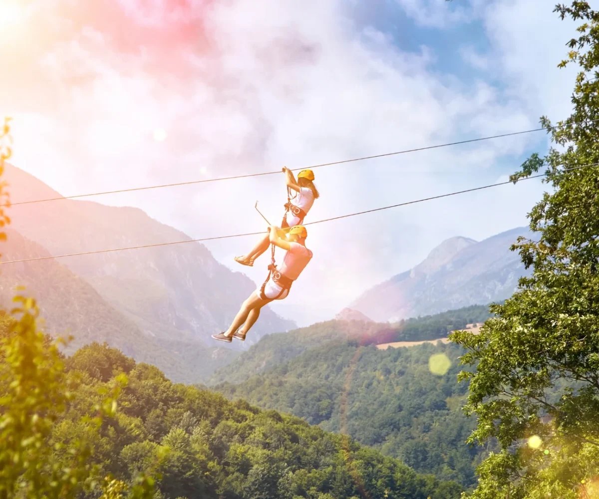 Zip line crossing the valley at Casela Nature Park
