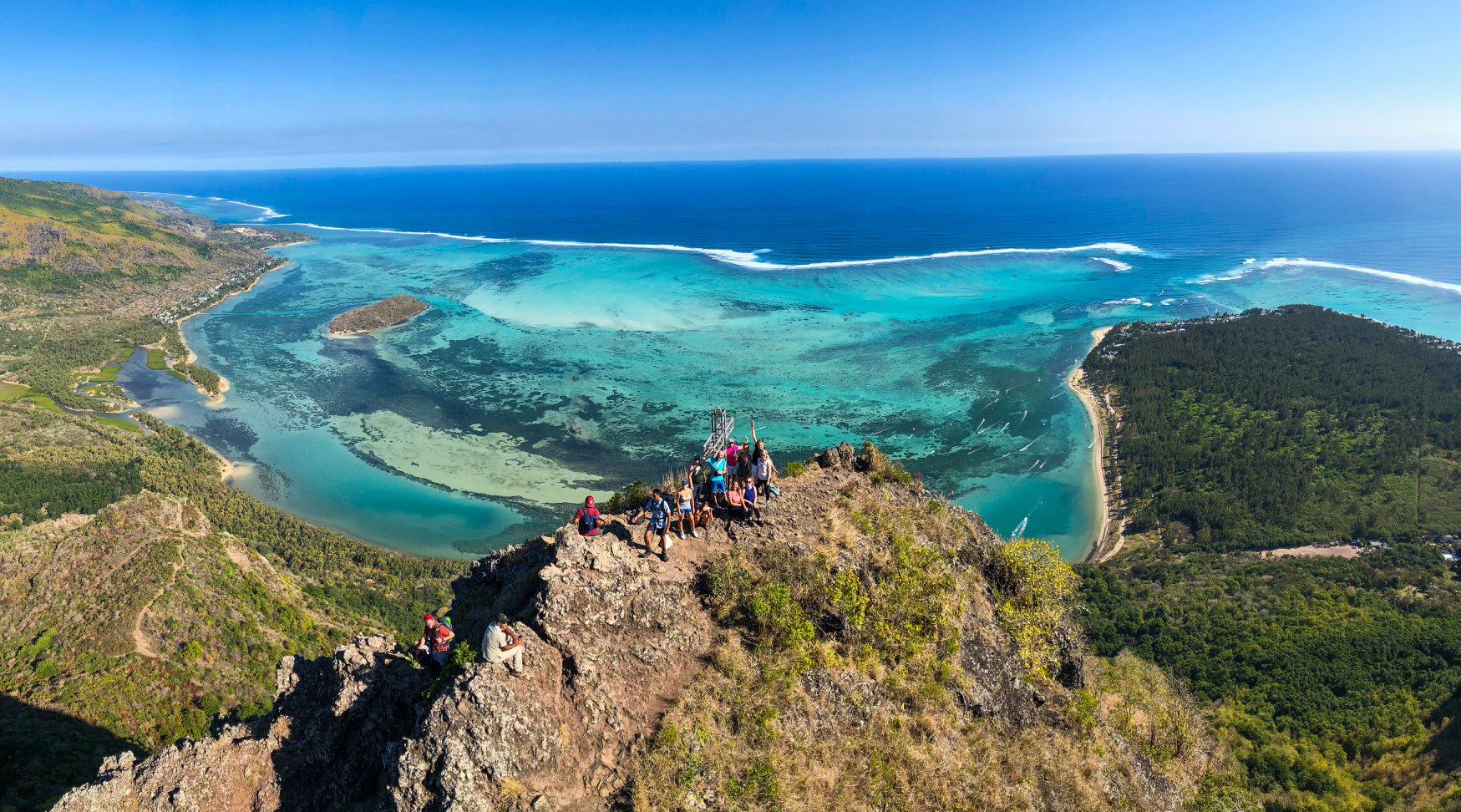 Hikers on the trail up Le Morne Brabant in Mauritius