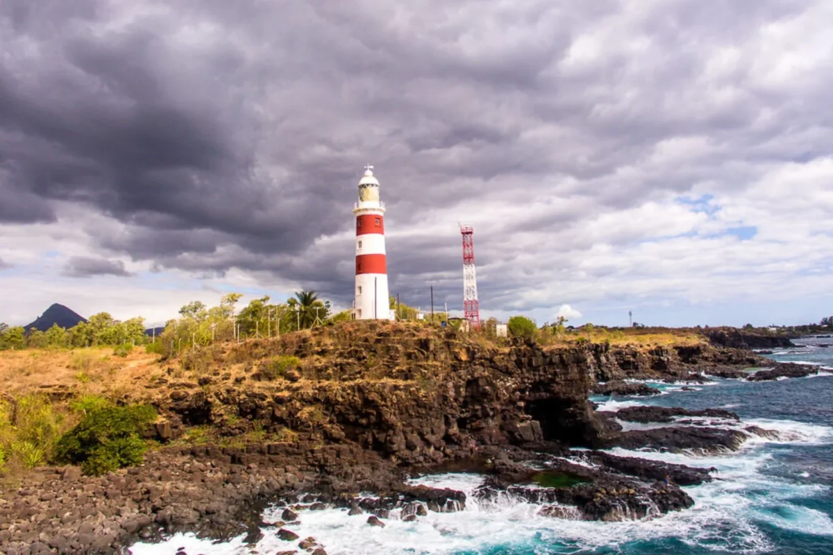 The Albion lighthouse standing above the rocky west coast of Mauritius