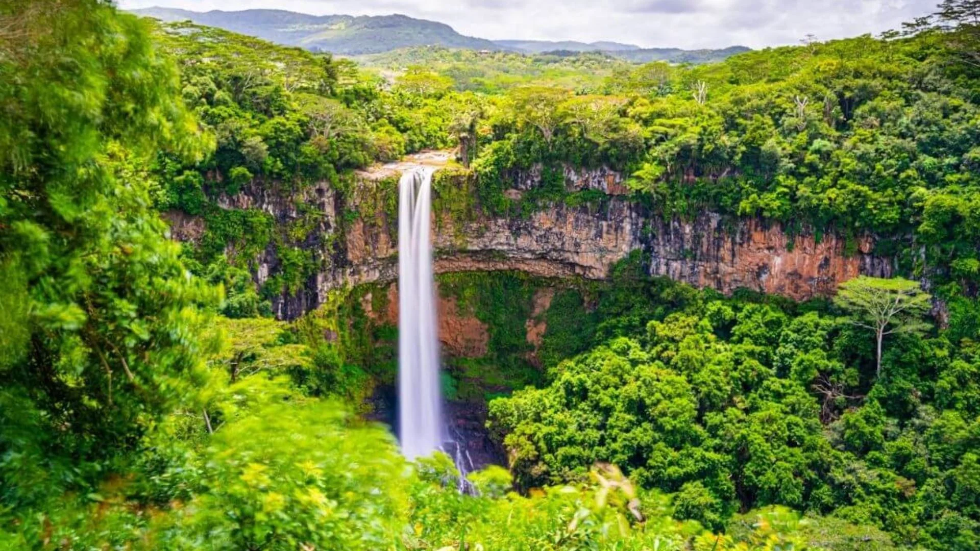 Chamarel Waterfall falling nearly 100 metres into a forested gorge in south-west Mauritius