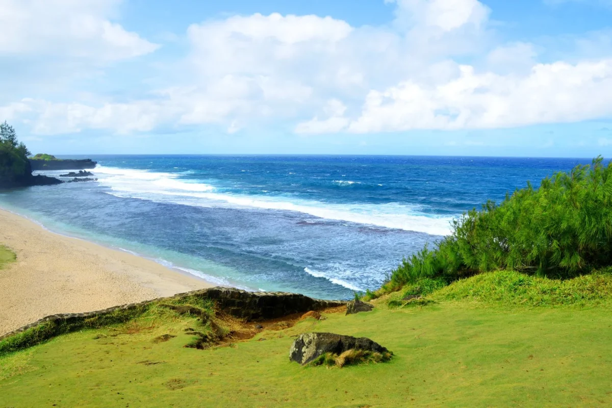 Waves breaking against the cliffs at Gris Gris on the wild south coast of Mauritius