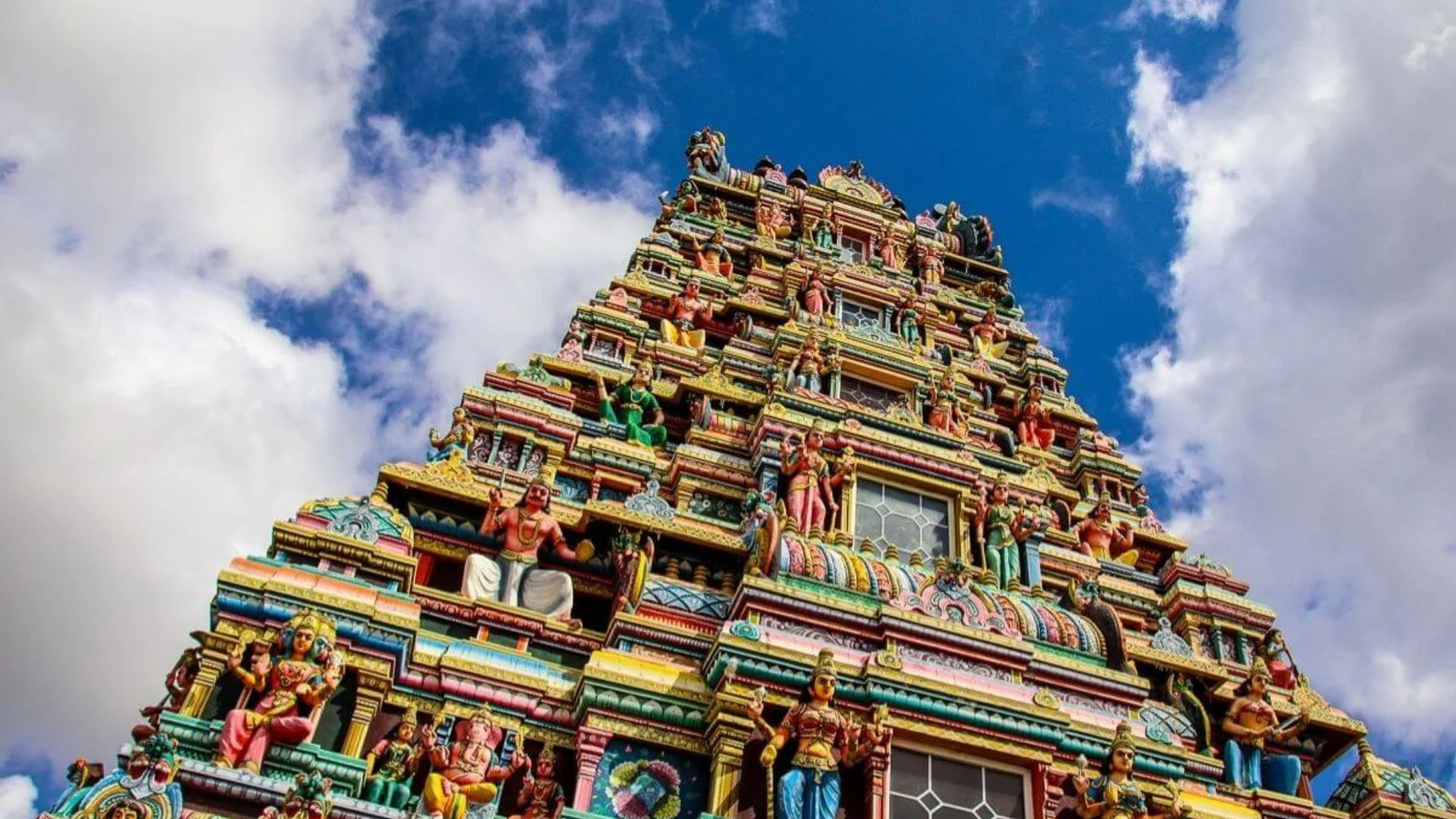 The carved gopuram of Amma Tookay Tamil temple in southern Mauritius